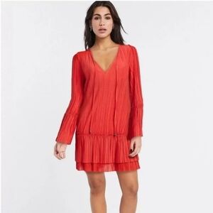Free People Womens Mini Dress Medium Can't Help It Red Boho Bell Sleeves V-Neck
